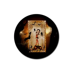 Halloween, Cute Girl With Pumpkin And Spiders Rubber Round Coaster (4 Pack)  by FantasyWorld7