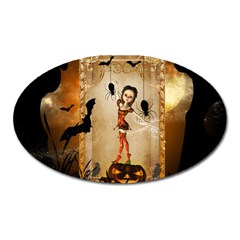 Halloween, Cute Girl With Pumpkin And Spiders Oval Magnet by FantasyWorld7