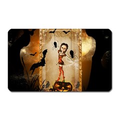 Halloween, Cute Girl With Pumpkin And Spiders Magnet (rectangular)