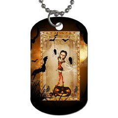 Halloween, Cute Girl With Pumpkin And Spiders Dog Tag (two Sides)