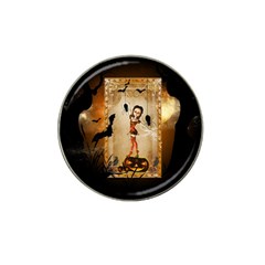 Halloween, Cute Girl With Pumpkin And Spiders Hat Clip Ball Marker