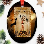 Halloween, Cute Girl With Pumpkin And Spiders Oval Ornament (Two Sides) Front