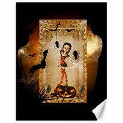 Halloween, Cute Girl With Pumpkin And Spiders Canvas 18  X 24   by FantasyWorld7