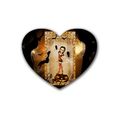 Halloween, Cute Girl With Pumpkin And Spiders Heart Coaster (4 Pack)  by FantasyWorld7