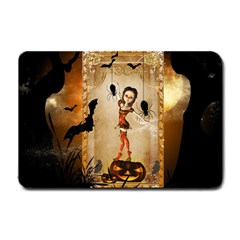 Halloween, Cute Girl With Pumpkin And Spiders Small Doormat  by FantasyWorld7