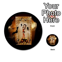 Halloween, Cute Girl With Pumpkin And Spiders Multi-purpose Cards (round) 