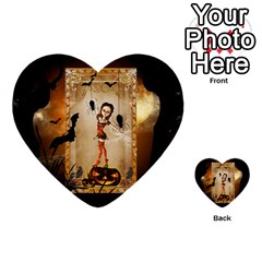 Halloween, Cute Girl With Pumpkin And Spiders Multi-purpose Cards (heart)  by FantasyWorld7