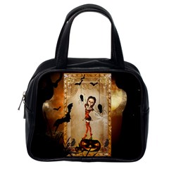 Halloween, Cute Girl With Pumpkin And Spiders Classic Handbags (one Side) by FantasyWorld7