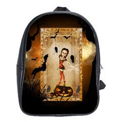 Halloween, Cute Girl With Pumpkin And Spiders School Bags(large)  by FantasyWorld7