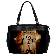 Halloween, Cute Girl With Pumpkin And Spiders Office Handbags by FantasyWorld7