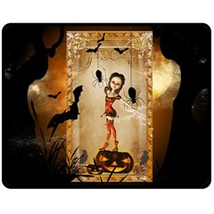 Halloween, Cute Girl With Pumpkin And Spiders Fleece Blanket (medium) 