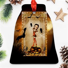 Halloween, Cute Girl With Pumpkin And Spiders Ornament (bell)  by FantasyWorld7