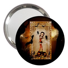 Halloween, Cute Girl With Pumpkin And Spiders 3  Handbag Mirrors