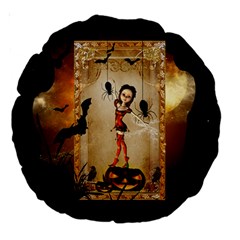 Halloween, Cute Girl With Pumpkin And Spiders Large 18  Premium Round Cushions by FantasyWorld7