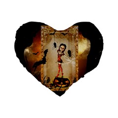 Halloween, Cute Girl With Pumpkin And Spiders Standard 16  Premium Heart Shape Cushions by FantasyWorld7