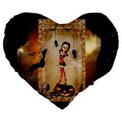 Halloween, Cute Girl With Pumpkin And Spiders Large 19  Premium Heart Shape Cushions by FantasyWorld7