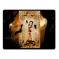 Halloween, Cute Girl With Pumpkin And Spiders Double Sided Fleece Blanket (small) 