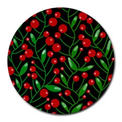 Red Christmas Berries Round Mousepads by Valentinaart