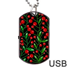 Red Christmas Berries Dog Tag Usb Flash (one Side)