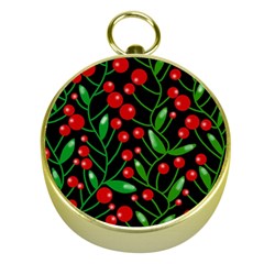 Red Christmas Berries Gold Compasses by Valentinaart