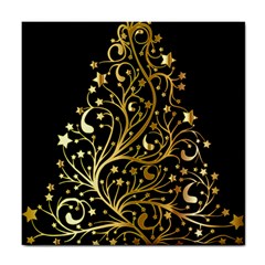 Decorative Starry Christmas Tree Black Gold Elegant Stylish Chic Golden Stars Tile Coasters by yoursparklingshop