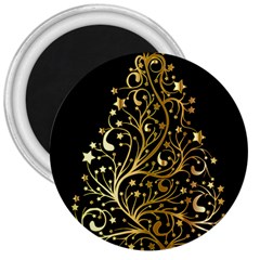 Decorative Starry Christmas Tree Black Gold Elegant Stylish Chic Golden Stars 3  Magnets by yoursparklingshop