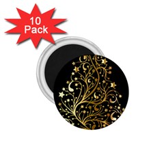 Decorative Starry Christmas Tree Black Gold Elegant Stylish Chic Golden Stars 1 75  Magnets (10 Pack)  by yoursparklingshop