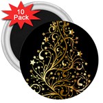 Decorative Starry Christmas Tree Black Gold Elegant Stylish Chic Golden Stars 3  Magnets (10 pack)  Front