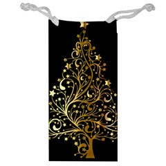 Decorative Starry Christmas Tree Black Gold Elegant Stylish Chic Golden Stars Jewelry Bags by yoursparklingshop