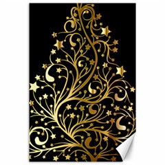 Decorative Starry Christmas Tree Black Gold Elegant Stylish Chic Golden Stars Canvas 24  X 36  by yoursparklingshop