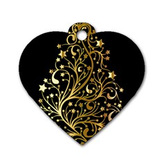 Decorative Starry Christmas Tree Black Gold Elegant Stylish Chic Golden Stars Dog Tag Heart (two Sides) by yoursparklingshop