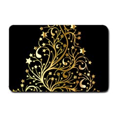 Decorative Starry Christmas Tree Black Gold Elegant Stylish Chic Golden Stars Small Doormat  by yoursparklingshop