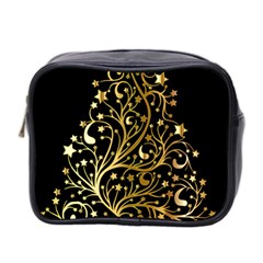 Decorative Starry Christmas Tree Black Gold Elegant Stylish Chic Golden Stars Mini Toiletries Bag 2-side by yoursparklingshop