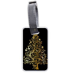 Decorative Starry Christmas Tree Black Gold Elegant Stylish Chic Golden Stars Luggage Tags (one Side)  by yoursparklingshop