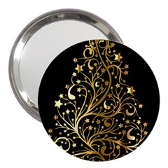 Decorative Starry Christmas Tree Black Gold Elegant Stylish Chic Golden Stars 3  Handbag Mirrors by yoursparklingshop