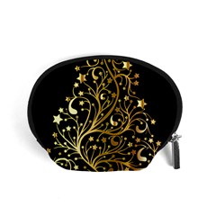 Decorative Starry Christmas Tree Black Gold Elegant Stylish Chic Golden Stars Accessory Pouches (small)  by yoursparklingshop