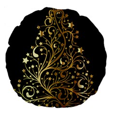 Decorative Starry Christmas Tree Black Gold Elegant Stylish Chic Golden Stars Large 18  Premium Flano Round Cushions by yoursparklingshop