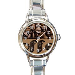 Funny Coffee Beans Brown Typography Round Italian Charm Watch by yoursparklingshop