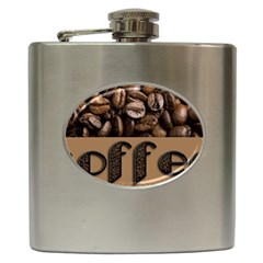 Funny Coffee Beans Brown Typography Hip Flask (6 Oz) by yoursparklingshop