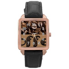 Funny Coffee Beans Brown Typography Rose Gold Leather Watch  by yoursparklingshop