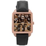 Funny Coffee Beans Brown Typography Rose Gold Leather Watch  Front