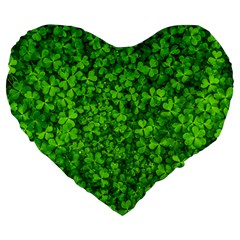 Shamrock Clovers Green Irish St  Patrick Ireland Good Luck Symbol 8000 Sv Large 19  Premium Flano Heart Shape Cushions by yoursparklingshop