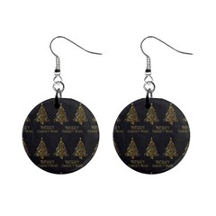 Merry Christmas Tree Typography Black And Gold Festive Mini Button Earrings by yoursparklingshop