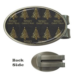 Merry Christmas Tree Typography Black And Gold Festive Money Clips (oval)  by yoursparklingshop