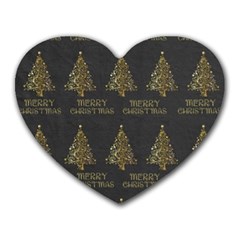 Merry Christmas Tree Typography Black And Gold Festive Heart Mousepads by yoursparklingshop