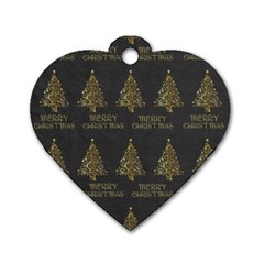 Merry Christmas Tree Typography Black And Gold Festive Dog Tag Heart (one Side) by yoursparklingshop