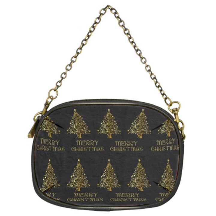 Merry Christmas Tree Typography Black And Gold Festive Chain Purses (One Side) 