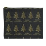 Merry Christmas Tree Typography Black And Gold Festive Cosmetic Bag (XL) Front