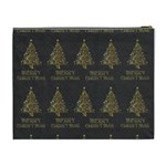 Merry Christmas Tree Typography Black And Gold Festive Cosmetic Bag (XL) Back