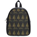 Merry Christmas Tree Typography Black And Gold Festive School Bags (Small)  Front